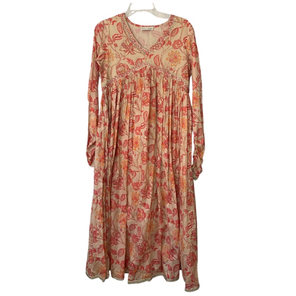 ETRO ITALY Floral Embroidery Midi Dress Boho Cotton Blend Cottage Grunge 38 S
